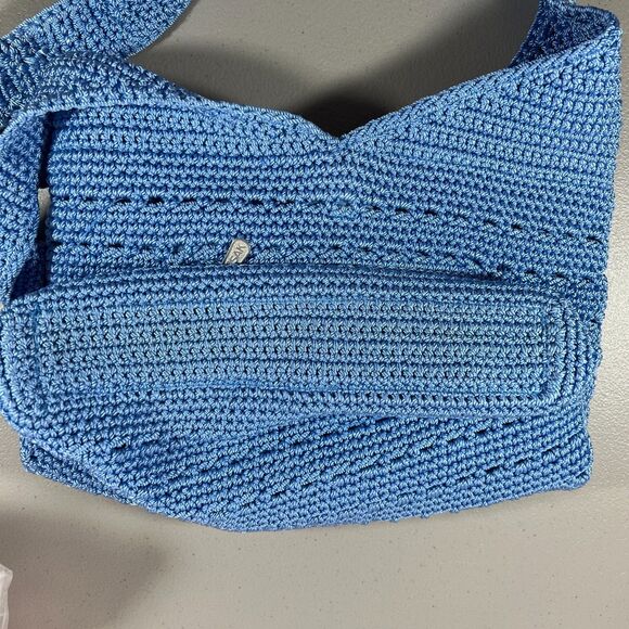 The Sak Hand Crocheted Blue Hobo Shoulder  Bag Magnetic Snap - Picture 4 of 11